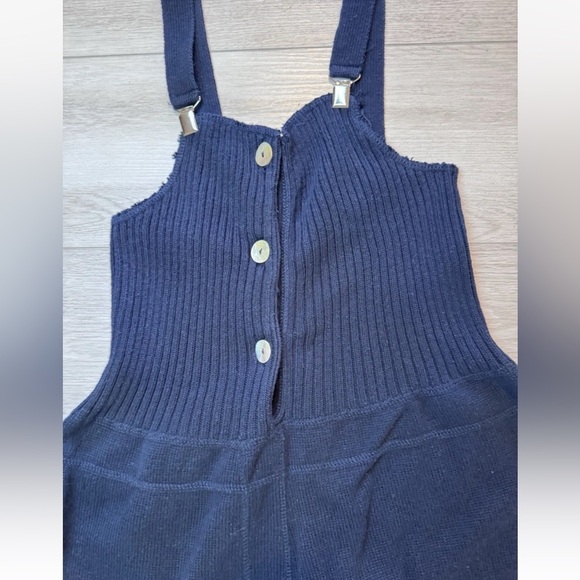 Brazeau Tricot Knit Overall Jumpsuit Sz S Made In USA Navy Blue Cotton Lux Boho - Picture 7 of 11